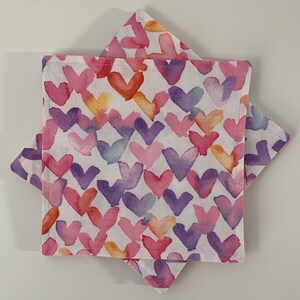 Pastel Watercolor Hearts Valentine&#39;s Day Double-Sided Cocktail Napkins, Set of 8