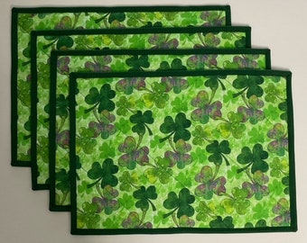 St. Patrick's Day Shamrocks Quilted Double Sided Placemats, Set of 4