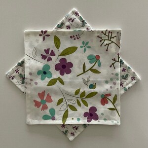 Spring Flowers Double-Sided Cloth Cocktail Napkins, Set of 8