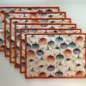 Fall Pumpkins Quilted Double-Sided Placemats, Set of 6