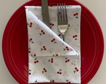 Cherry Double-Sided Cloth Napkins, Set of 8