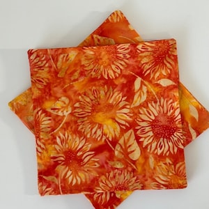 Orange & Yellow Sunflower Batik Double-Sided Cloth Cocktail Napkins, Set of 8