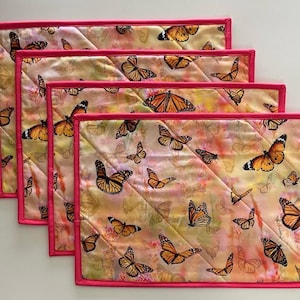 Butterflies and Flowers Double-Sided Placemats, Set of 4
