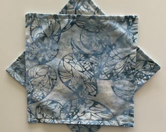 Blue Leaves Double-Sided Cloth Cocktail Napkins, Set of 8