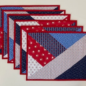 4th of July Red, White & Blue Placemats Quilted Double-Sided Placemats, Set of 6