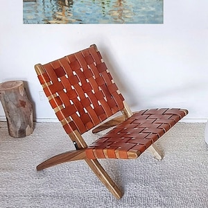 Foldable Chair with leather strips - Oak folding Chair