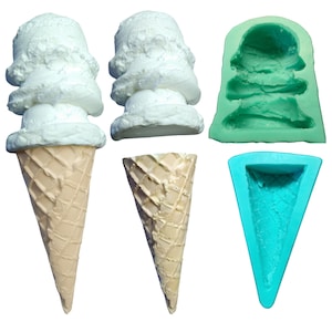 Half 3 Ice cream Scoops Stack & Half Waffle Cone Silicone Mold | Dessert Shape Silicone Mold| Mold for Canvas | Not Food Grade