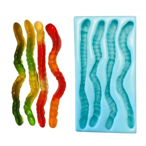 4pc Jelly Gummy Worms Shape Silicone Mold| Candy Shaped Silicone Mold| Soap| Candle | Mold for Wax| Mold for Resin| Not Food Grade