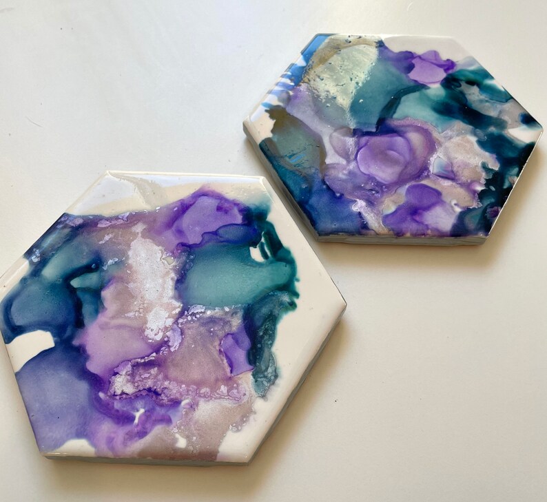 Alcohol Ink Coasters Drink Coasters| Hexagon Coasters Wedding Gift Mothers Day Ceramic Coasters Unique Gift Handcrafted Coasters