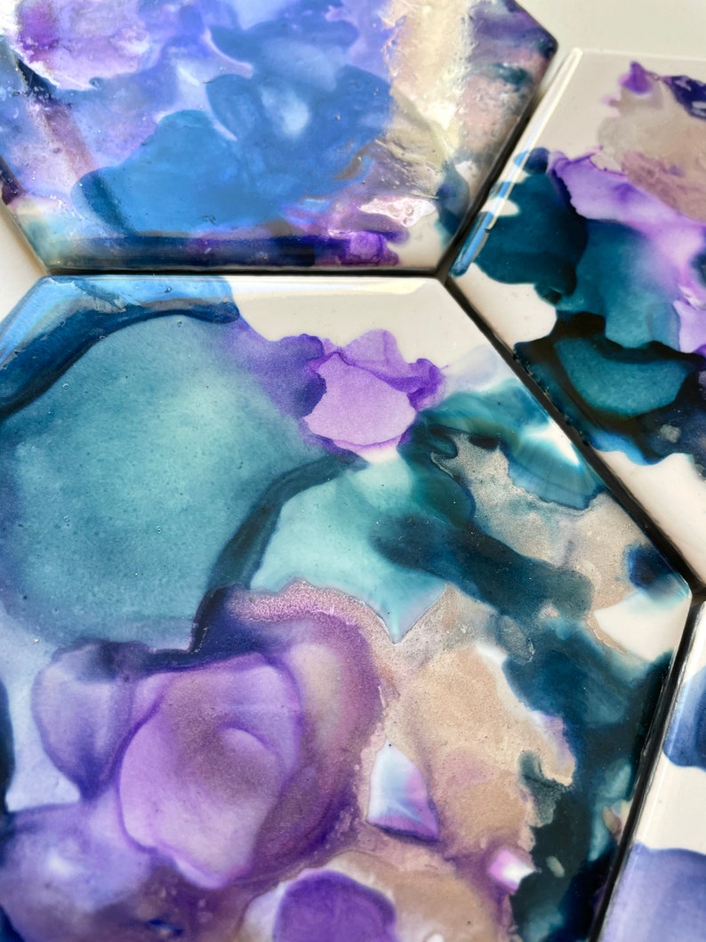 Alcohol Ink Coasters Drink Coasters| Hexagon Coasters Wedding Gift Mothers Day Ceramic Coasters Unique Gift Handcrafted Coasters