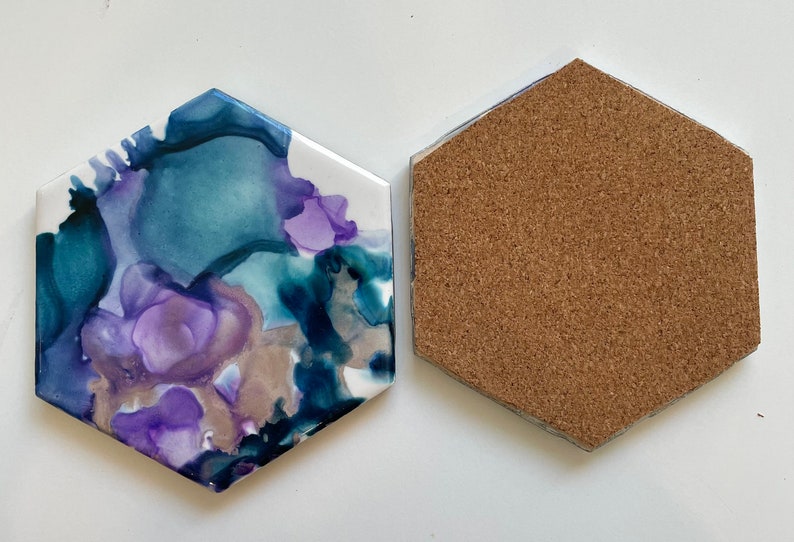 Alcohol Ink Coasters Drink Coasters| Hexagon Coasters Wedding Gift Mothers Day Ceramic Coasters Unique Gift Handcrafted Coasters