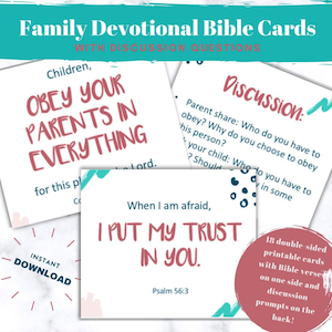 Cartões de versículos bíblicos devocionais familiares para impressão com perguntas para discussão [DOWNLOAD INSTANTÂNEO]