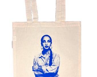 Hand Screenprinted Sade Portrait Tote Bag: Vintage Music Art Cotton Tote Analog Aesthetic Minimal Chic Classic Multiple Colors