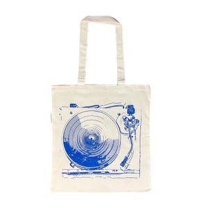Record Tote Bag – Vinyl Record Lover Gift – Screenprinted Canvas Bag for DJs & Collectors – Hand Printed Music Tote – Musician Gift Idea