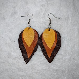Stacked Leaf Handmade Leather Earrings