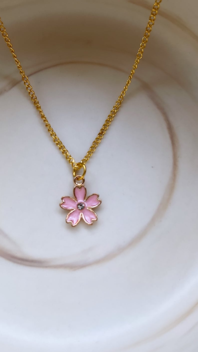 Pink Flower Charm Necklace