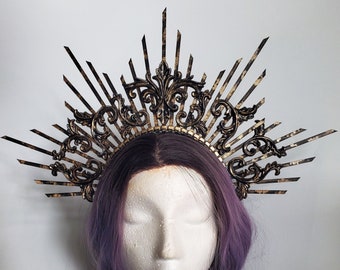 Distressed Filigree Halo Crown, Headband, Goddess, Costume, Masquerade, Avant Garde, Bridal