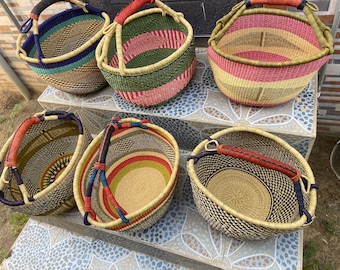 Wholesale!!! Big size weaved bolga market basket/ 5 pieces round bolga basket in assorted colours and designs