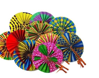 WHOLESALE!!! (BULK) African Ankara print foldable hand fan/ Ghana textile print handheld fan/ Textile wax print handfan 30 pieces.