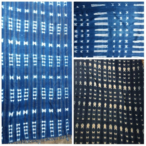 WHOLESALE!!!Authentic African mudcloth indigo fabric /Indigo mudcloth/ 4 pieces assorted indigo fabrics/ each piece measures 62"×42"