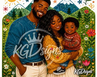 Custom African American Family Portrait PNG | Transparent Background | Hand-Drawn Cartoon Family Illustration | Digital Download | Personali