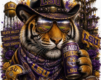 LSU Tigers Cowboy Tiger PNG | Louisiana Football Fan Art (Digital Download)