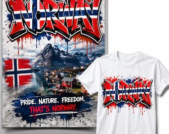 Norway Graffiti PNG | Red White Blue Norway Flag Design | Street Art Sublimation PNG | Norway Travel Shirt Design | Instant Digital Download