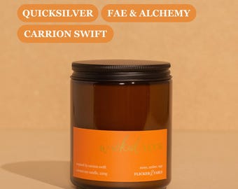 Vela Carrion Swift Cocosoy / Frasco de vidrio con tapa de rosca / Ámbar musgoso salvia / Bookish