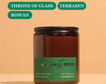 Rowan & Terrasen Book-Inspired Candle | Throne of Glass | Cocosoy Scented Pine, Fir Needle, Snow