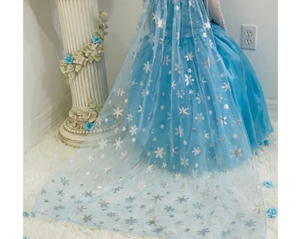 Frozen Elsa Princess Dress Costume Set, Birthday Party Dress For Girls With Crown, Ball Gown, Dress Up, Elsa