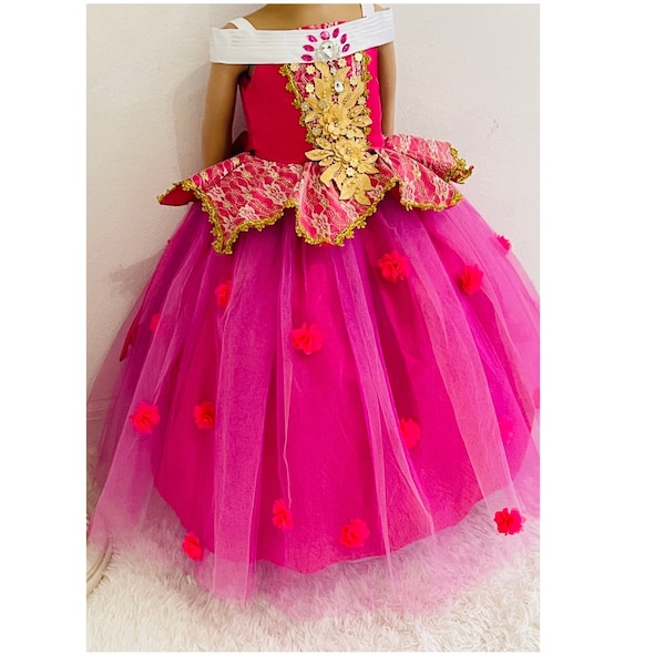 Sleeping Beauty Inspired Princess Ball Gown Dress-Up Set, Ideal for Girls' Birthday Parties, Christmas Gift