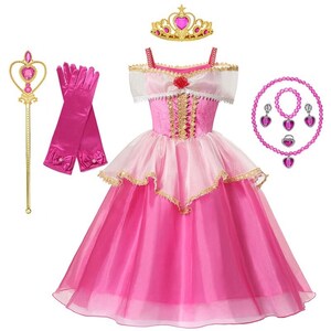 READY TO SHIP Disney Inspired Aurora Princess Dress Costume Set, Birthday Party Dress For Girls With Crown, Ball Gown, Dress Up, Aurora