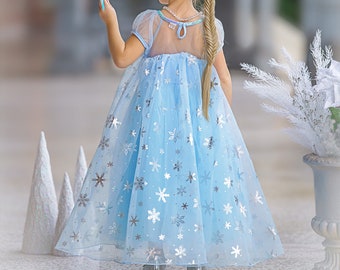 Prêt-à-partir Disney inspiré Elsa la reine des neiges, robe de princesse, robe de fête d'anniversaire pour filles, robe de bal, déguisement