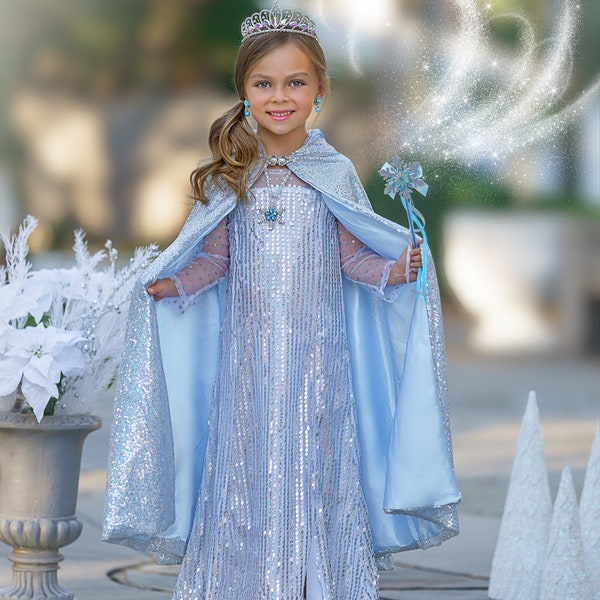 Ice Queen Inspired Princess Ball Gown Dress-Up Set, Ideal for Girls' Birthday Parties, Christmas Gift