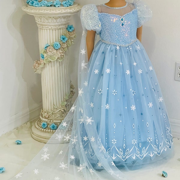 READY TO SHIP Disney Inspired Frozen Elsa Princess Dress Costume Set, Birthday Party Dress For Girls With Crown, Ball Gown, Dress Up, Elsa