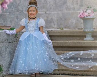 Cinderella Princess Dress Costume Set, Birthday Party Dress For Girls With Crown, Ball Gown, Dress Up, Cinderella