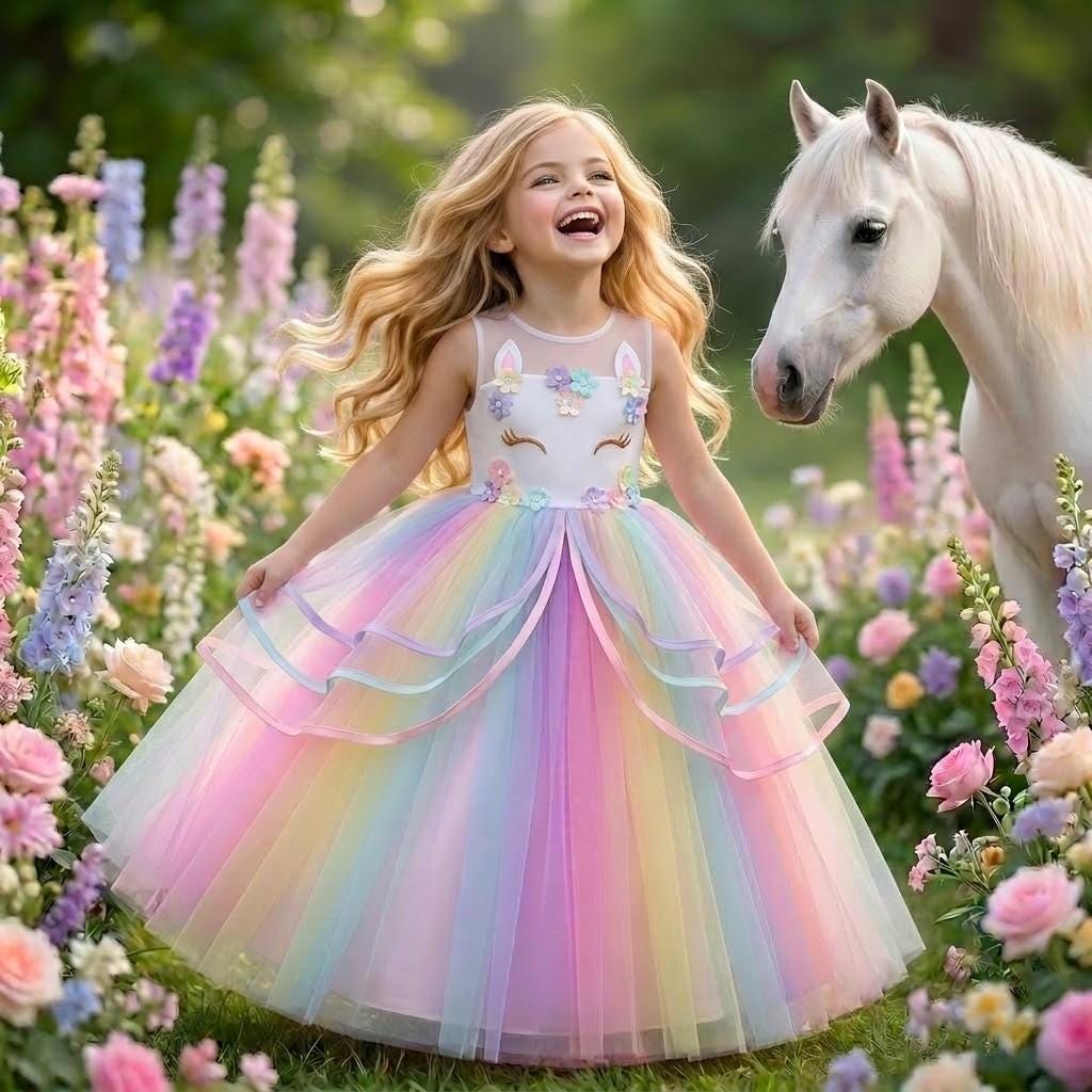 unicorn formal dress White Rainbow Princess Tulle Dress: Optional Wings, Horn Headband & Light-Up Petticoat colour: blush-marble-print-mesh-overlay-bodycon-midi-dress