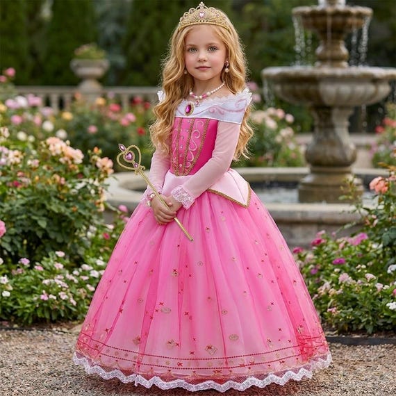 princess aurora dress Cosplay Costume Sparkling Pink Gown COSFUN Princess Aurora Pink Dress, Pink