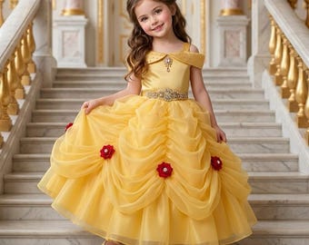 Belle Princess Rose Ball Gown Boutique Costume Dress & Accessories
