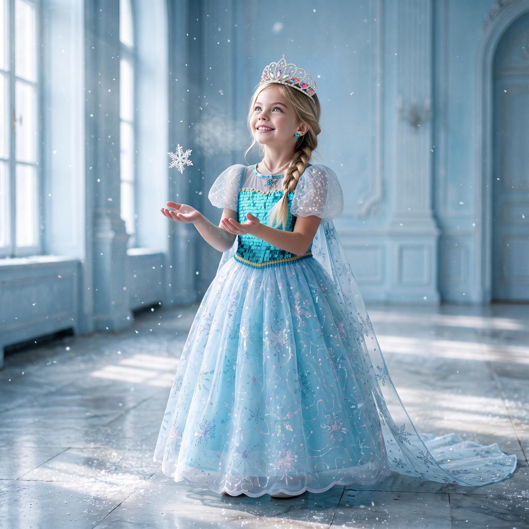 blue ice queen dress Elsa-Inspired Sequin Costume: Snowflake Cape Dress-Up Set Shop Women's Beige Hats Buy Love & Roses Size:US 24/UK 26/EU 54 Shimmering blue sequin bodice