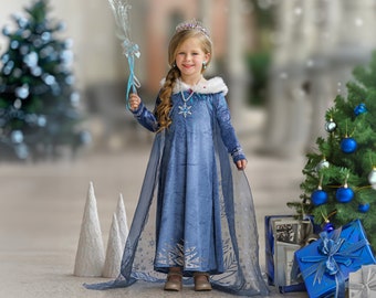 READY TO SHIP Disney Inspired Frozen Elsa Princess Dress Costume Set, Birthday Party Dress For Girls With Crown, Ball Gown, Dress Up, Elsa