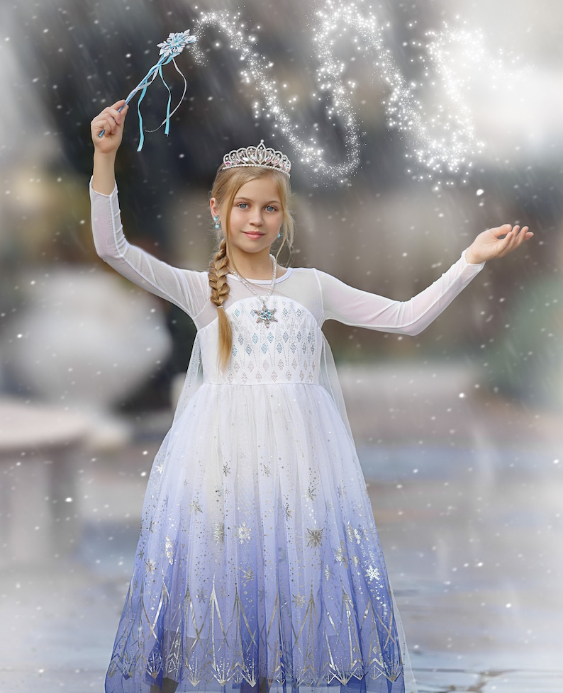 READY TO SHIP Disney Inspired Frozen Elsa Princess Dress Costume Set, Birthday Party Dress For Girls With Crown, Ball Gown, Dress Up, Elsa image 2
