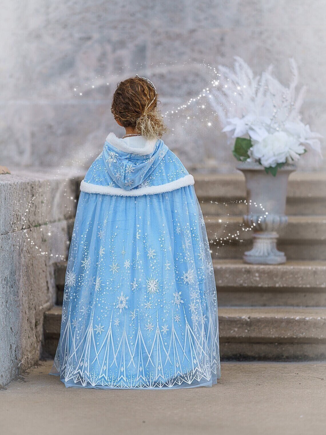 Landifor Princess Cape Set - Elsa Frozen Costume With Cape, Wand, Tiara & Wig For Girls 3-8 Years