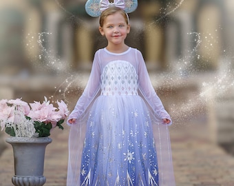 READY TO SHIP Disney Inspired Frozen Elsa Princess Dress Costume Set, Birthday Party Dress For Girls With Crown, Ball Gown, Dress Up, Elsa
