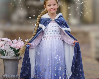 Royal Princess Dress and Fleece Cloak  - Soft Velvet with Shimmering Glitter Accents, Perfect for Dress-Up, Special Occasions, and Christmas