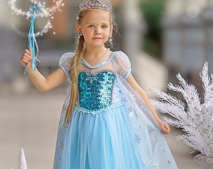 Elsa Snow Queen Dress: Sequin Bodice, Snowflake Cape - Frozen Costume