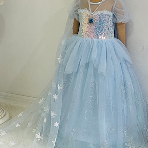 Frozen Elsa Princess Dress Costume Set, Birthday Party Dress For Girls With Crown, Ball Gown, Dress Up, Elsa