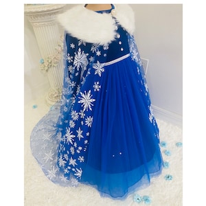 Elsa Inspired Princess Dress with Detachable Cape & Crown