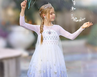 READY TO SHIP Disney Inspired Frozen Elsa Princess Dress Costume Set, Birthday Party Dress For Girls With Crown, Ball Gown, Dress Up, Elsa