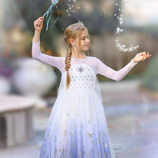 READY TO SHIP Disney Inspired Frozen Elsa Princess Dress Costume Set, Birthday Party Dress For Girls With Crown, Ball Gown, Dress Up, Elsa